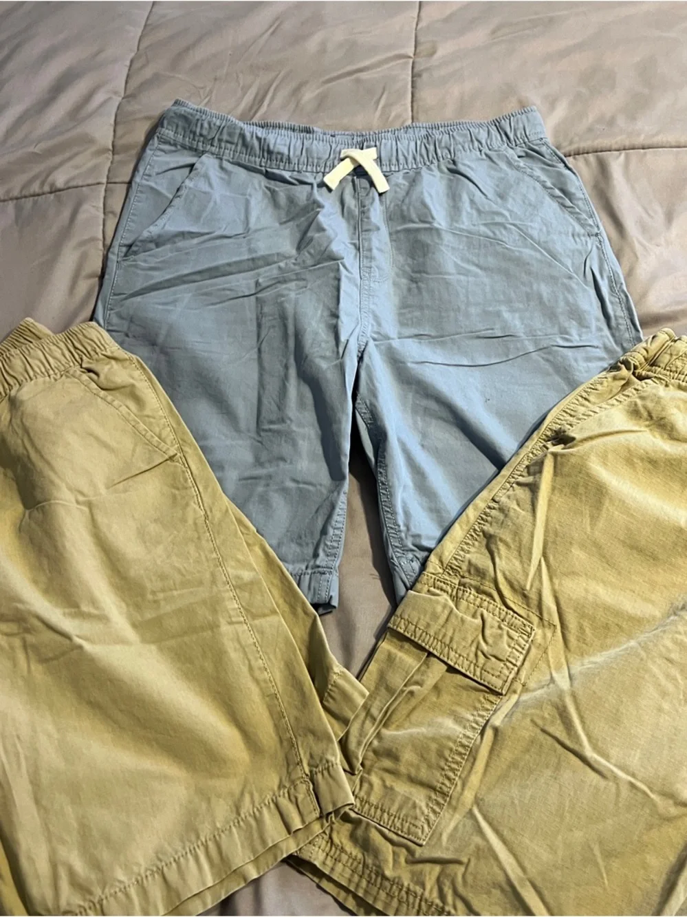 3- Kids Elastic-Waist Shorts - Blue and Khaki